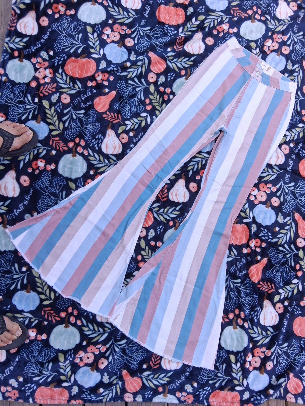 Altar'd State Pastel Striped Flare Jeans in Pink, Blue & White